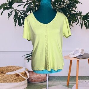 Vintage Jones Wear Lime Boho Crochet Accent Top